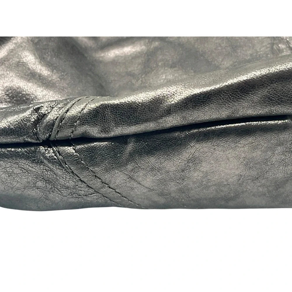 Michael Kors Metallic Pewter Leather Hobo Bag Slouchy Chain Shoulder Purse Y2K